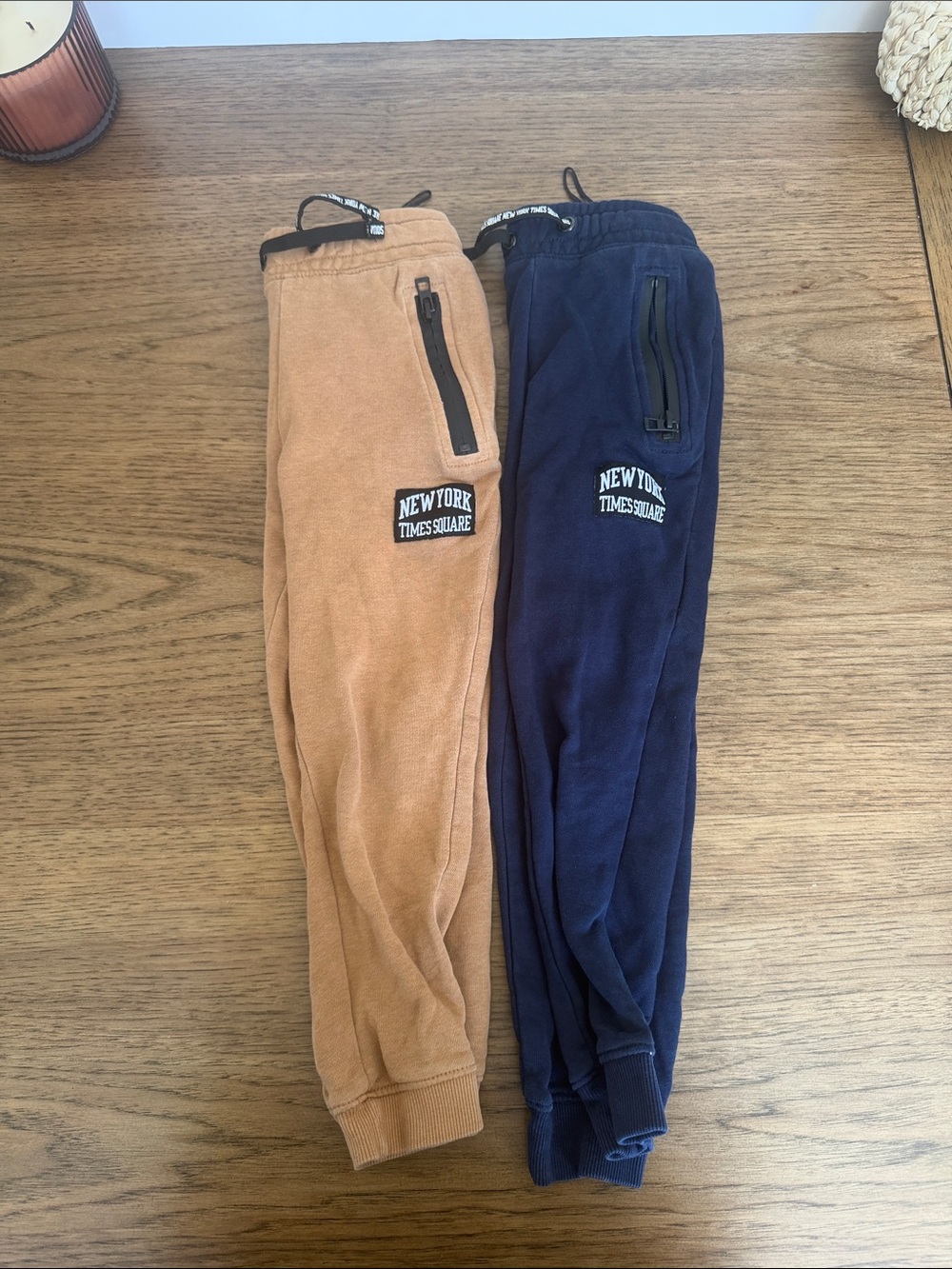 Bundle of 2 H&M Kids Joggers in Tan and Navy with New York Patch
